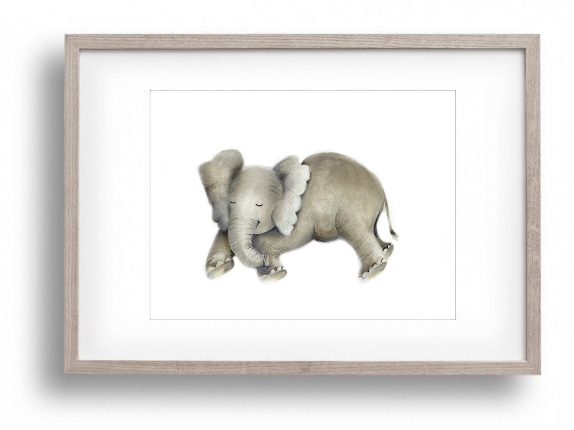 Sleeping Baby Elephant Nursery Art Print - Studio Q - Art by Nicky Quartermaine Scott