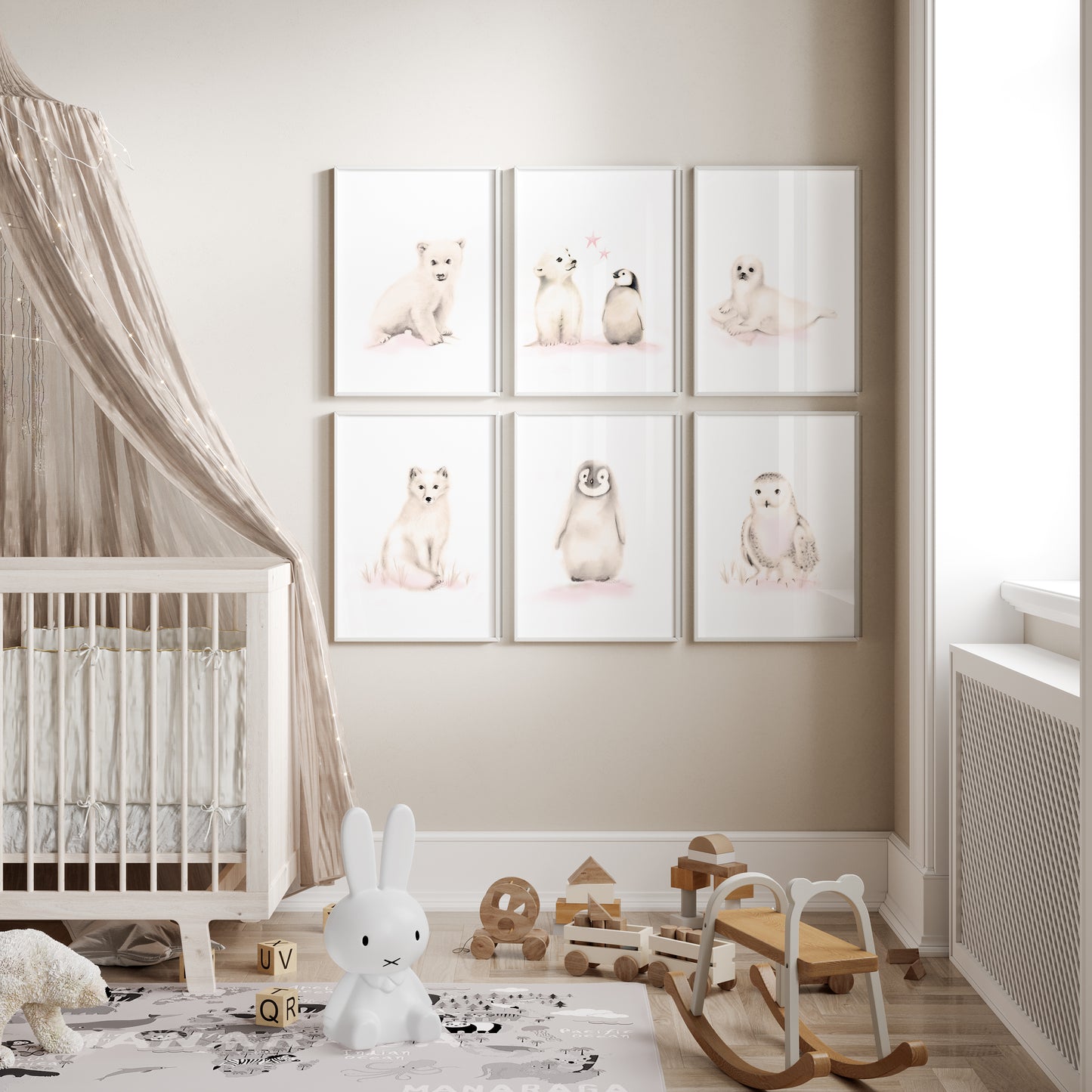 Arctic Animals Nursery Prints in Blush Pink - Set of 6