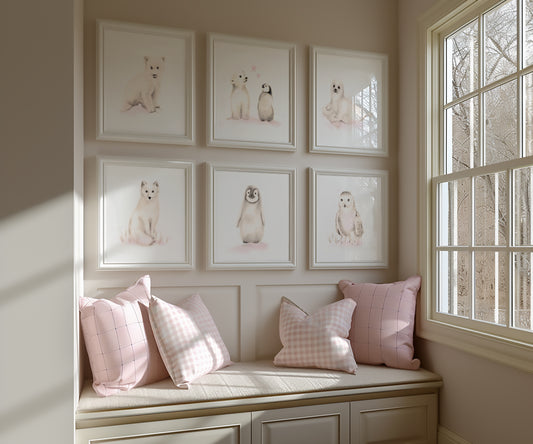 Arctic Animals Nursery Prints in Blush Pink - Set of 6