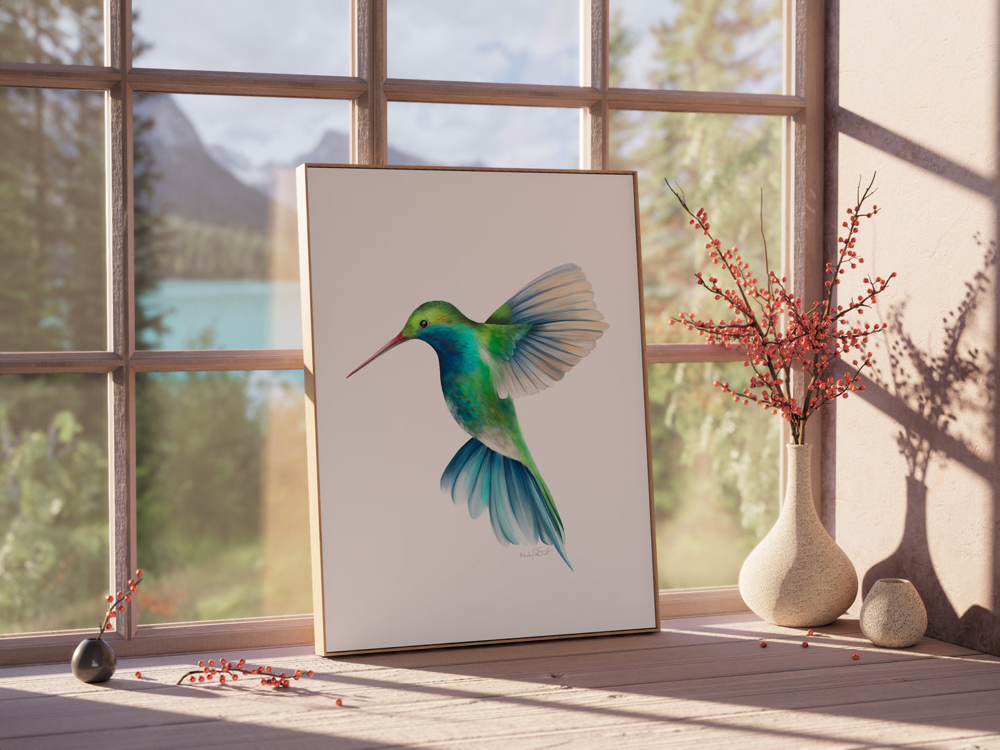 Blue and Green Hummingbird Art Print