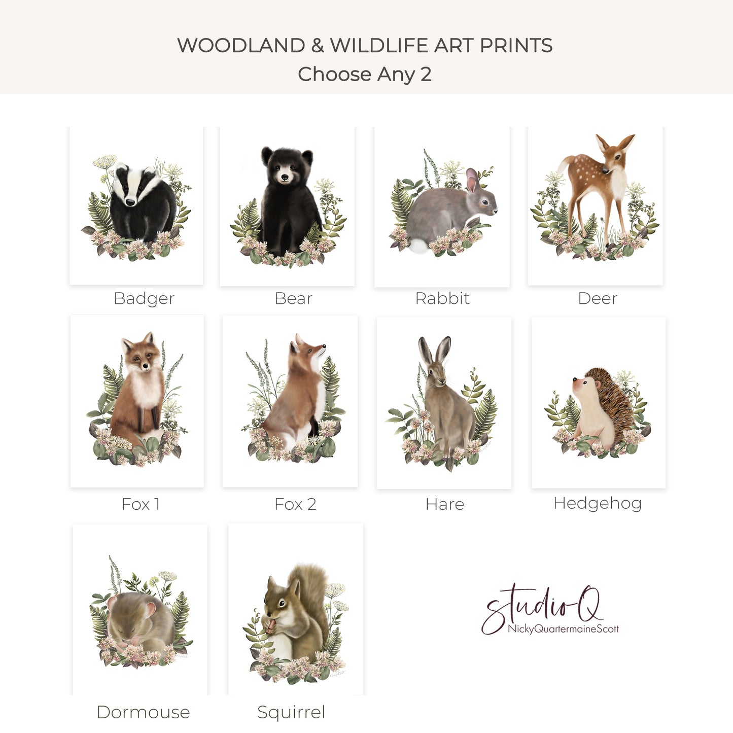 Bramble Woodland Friends Nursery Art Prints - Set of 2
