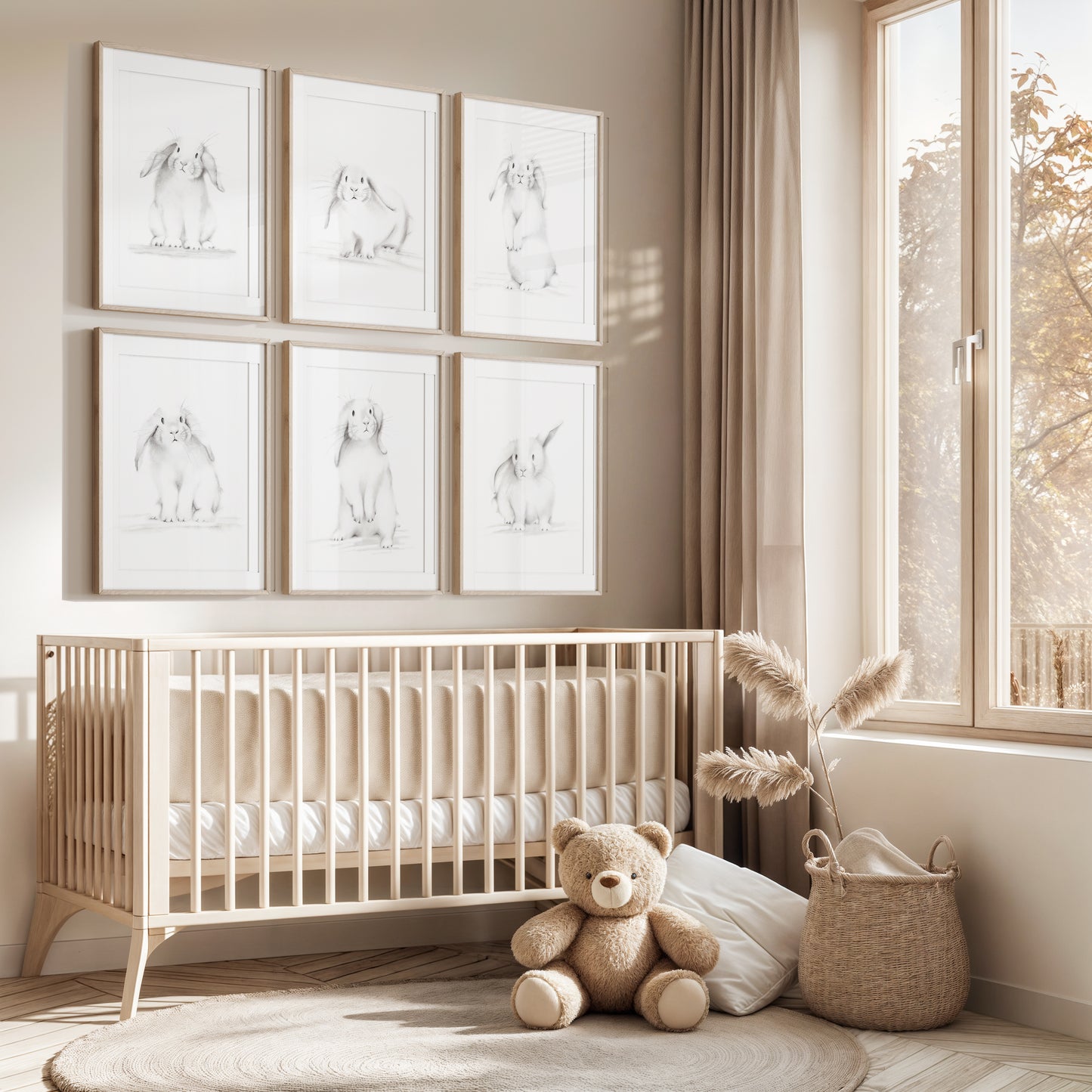 Bunnies Sketch Art Prints - Set of 6