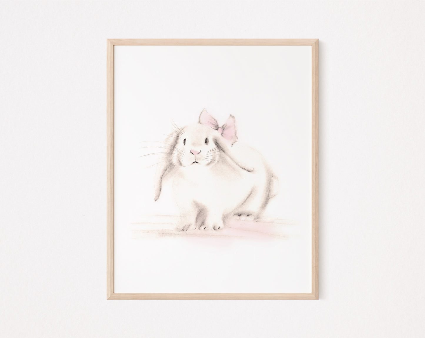Bunny with Bow Nursery Print in Sweet Blush