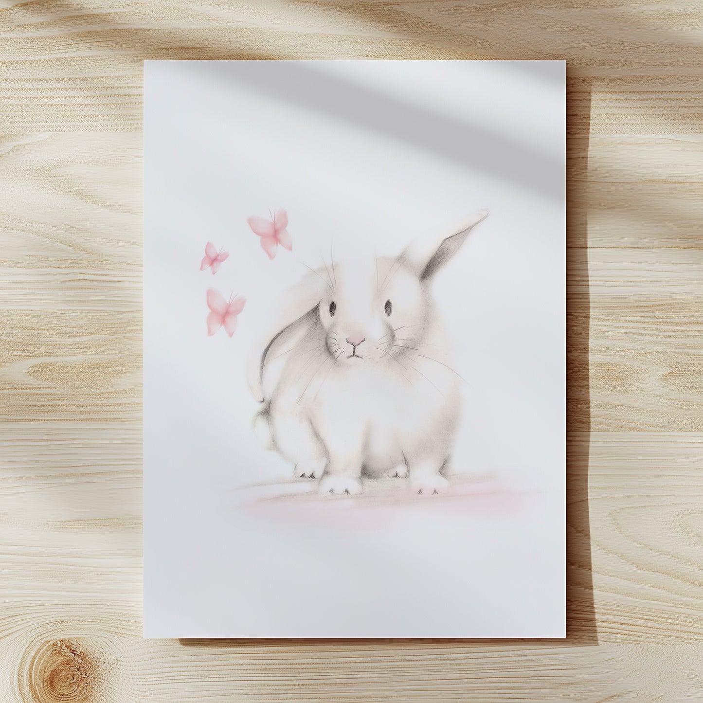 Bunny with Pink Butterflies Nursery Print