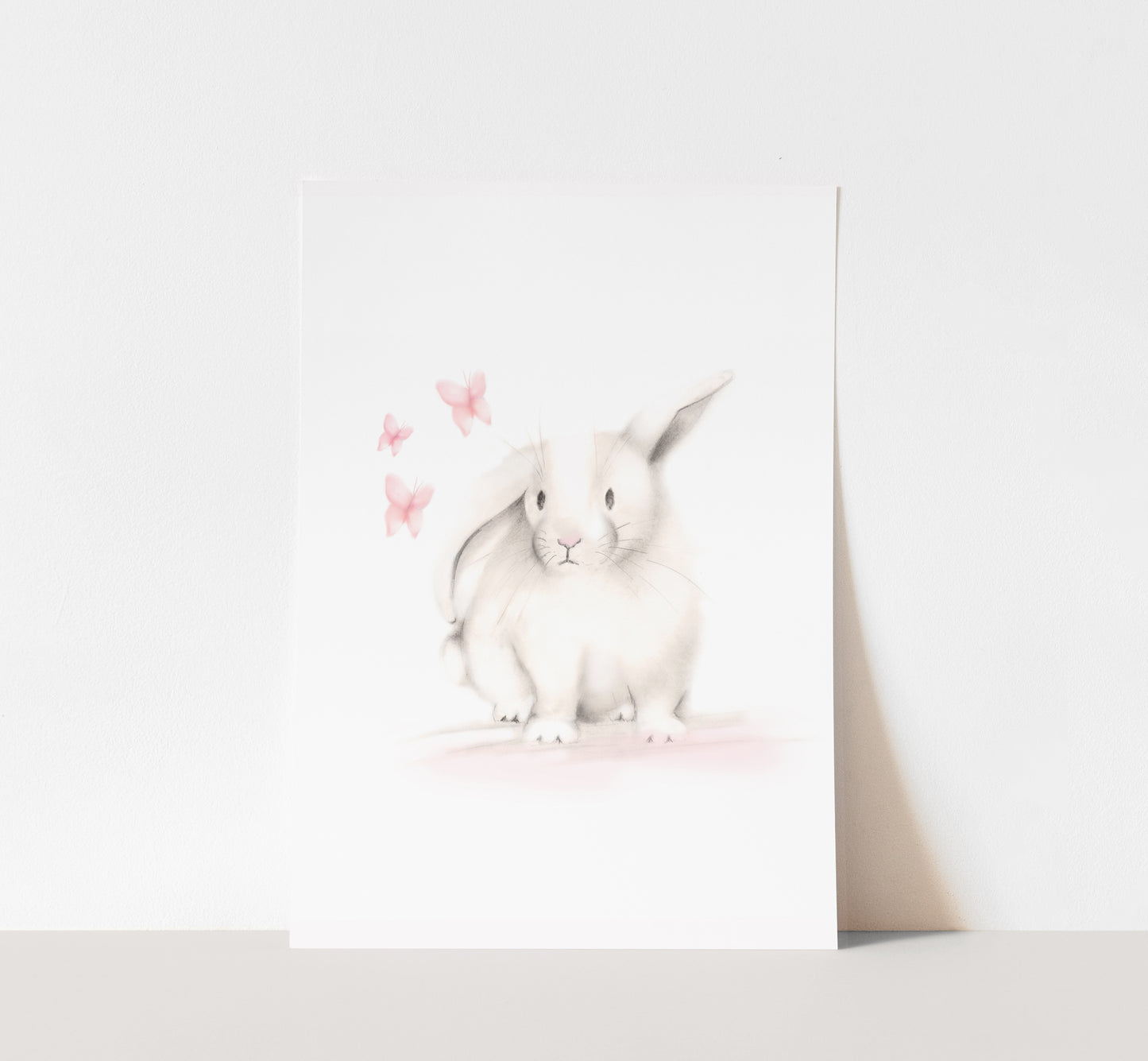 Bunny with Pink Butterflies Nursery Print