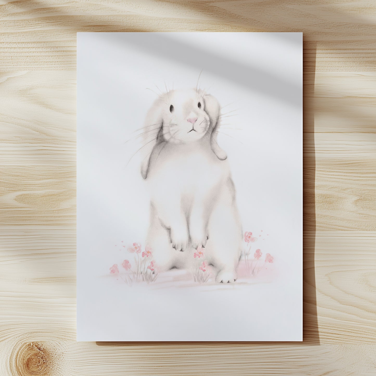 Bunny with Blush Pink Flowers Nursery Art Print