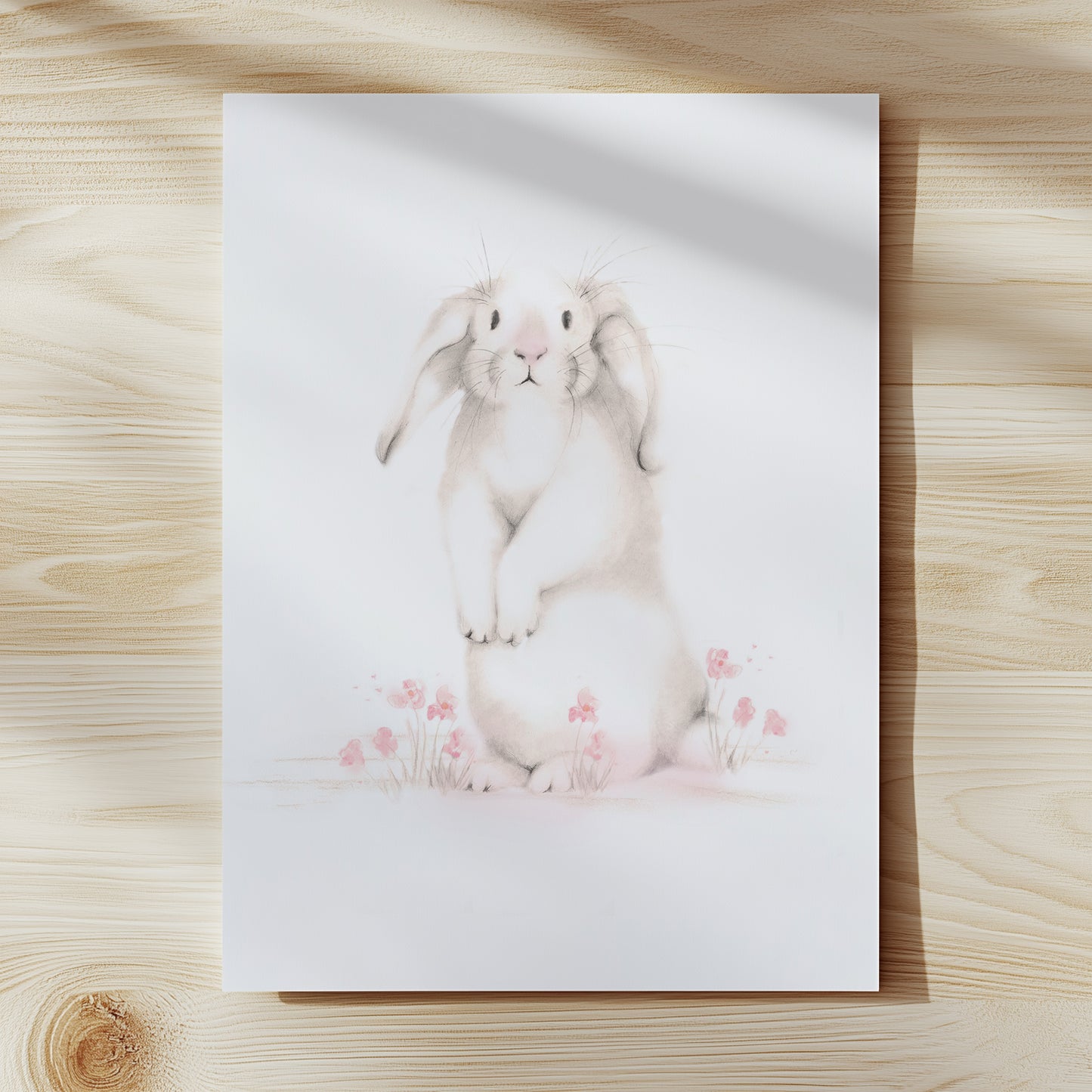 Bunny with Blush Pink Flowers Nursery Art Print