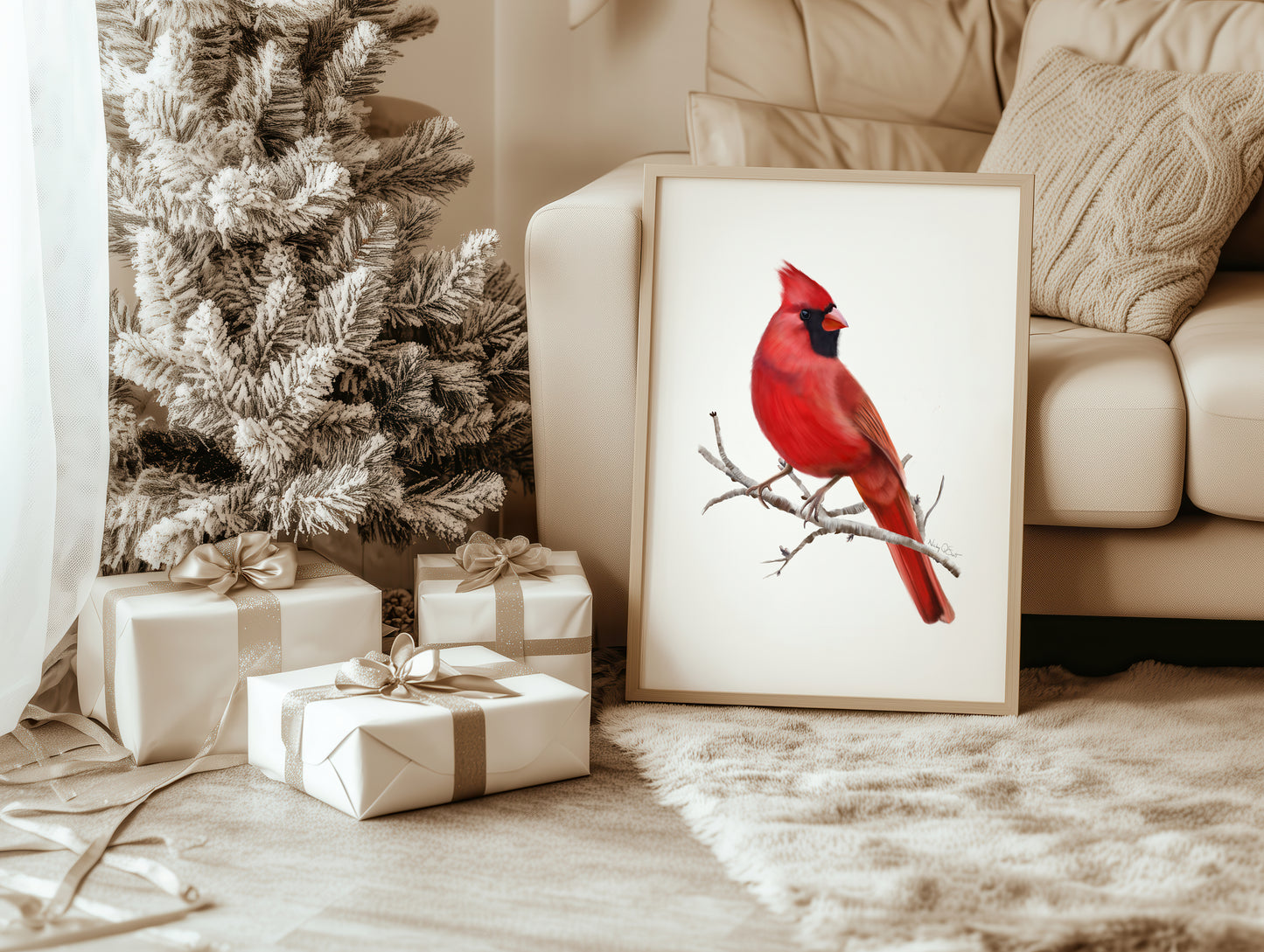 Cardinal Bird on Branch Art Print