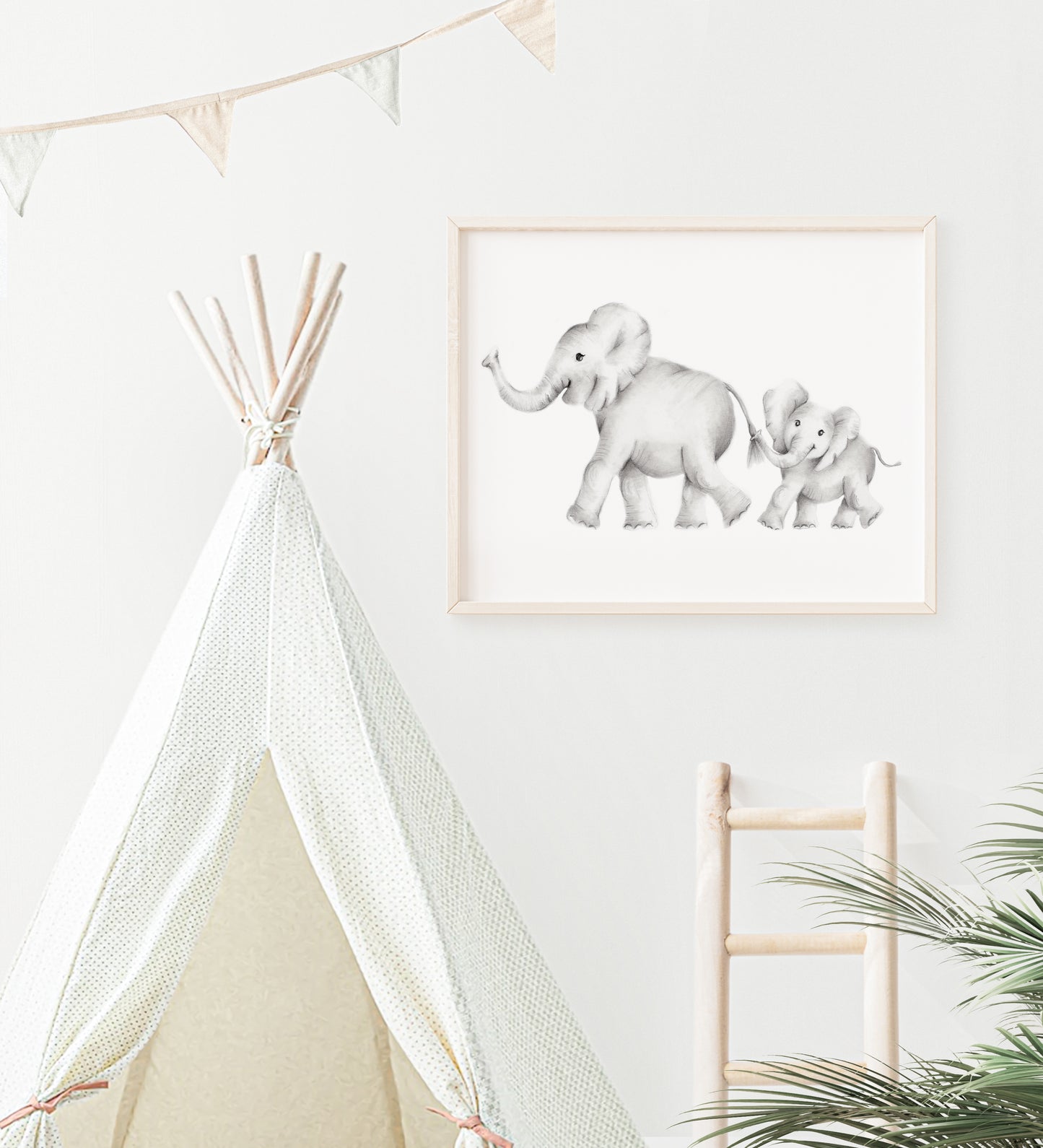 Elephant Family Pencil Drawing Unframed Print