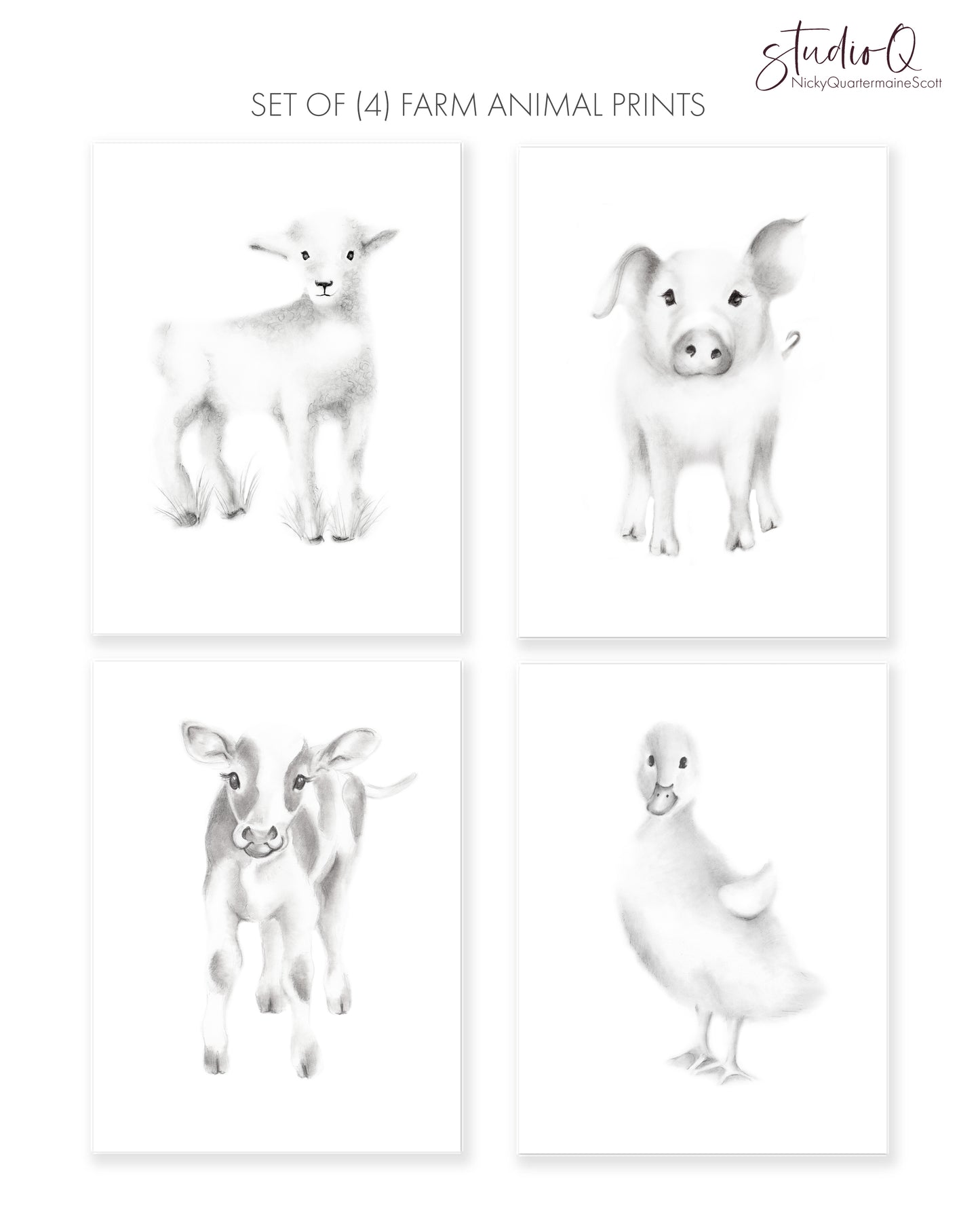 Farmhouse Nursery Prints - Set of 4 - Studio Q - Art by Nicky Quartermaine Scott