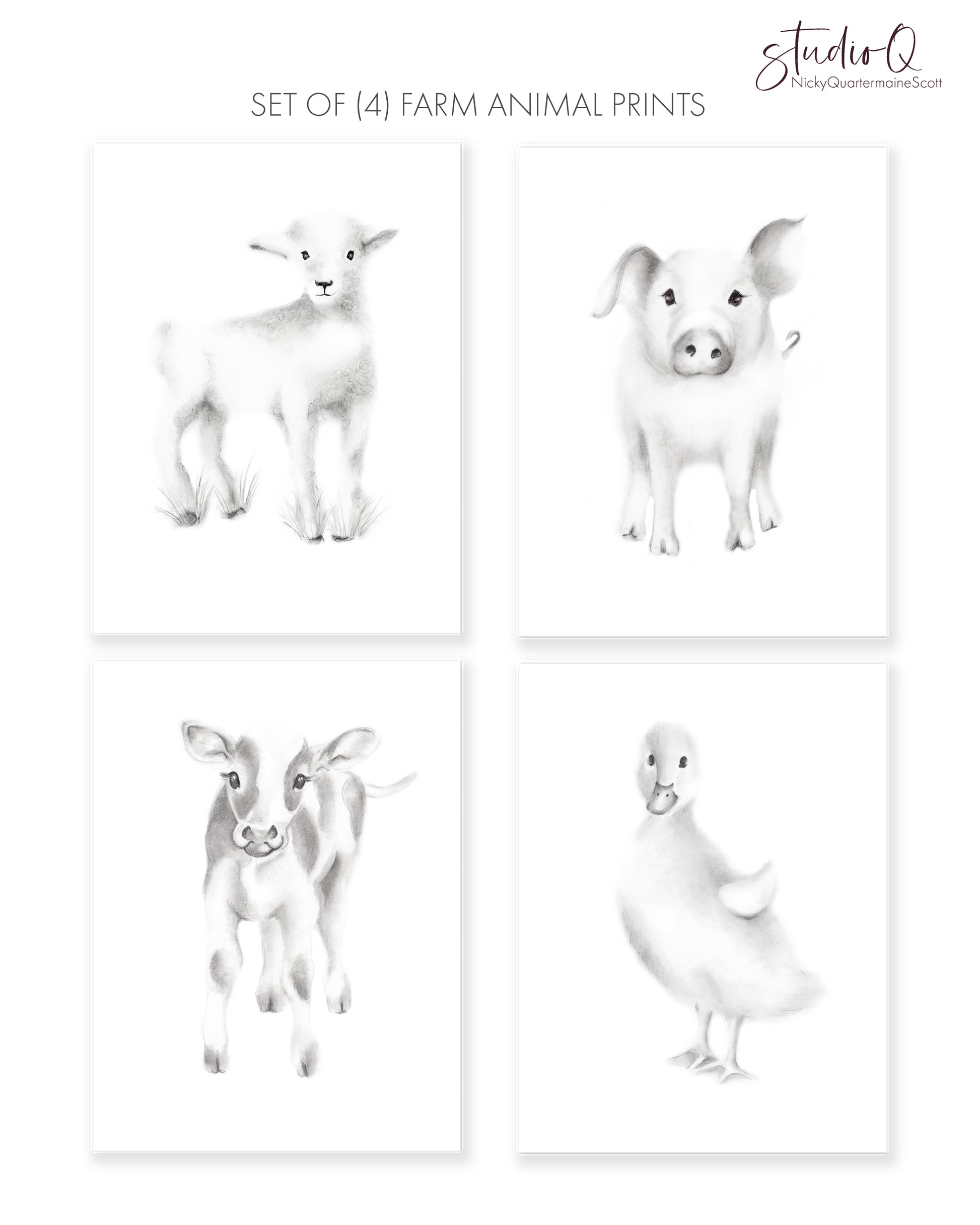 Farmhouse Nursery Prints - Set of 4 - Studio Q - Art by Nicky Quartermaine Scott