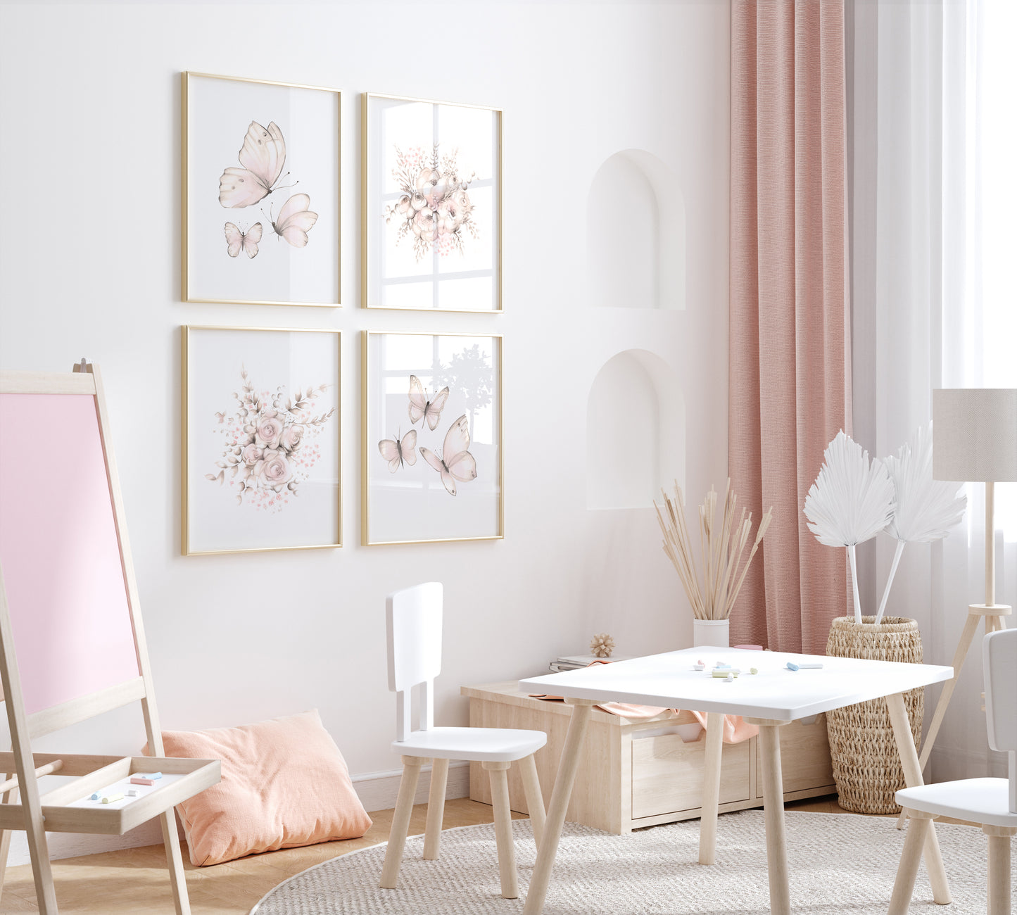 Flower and Butterfly Nursery Prints - Sweet Blush - Set of 4