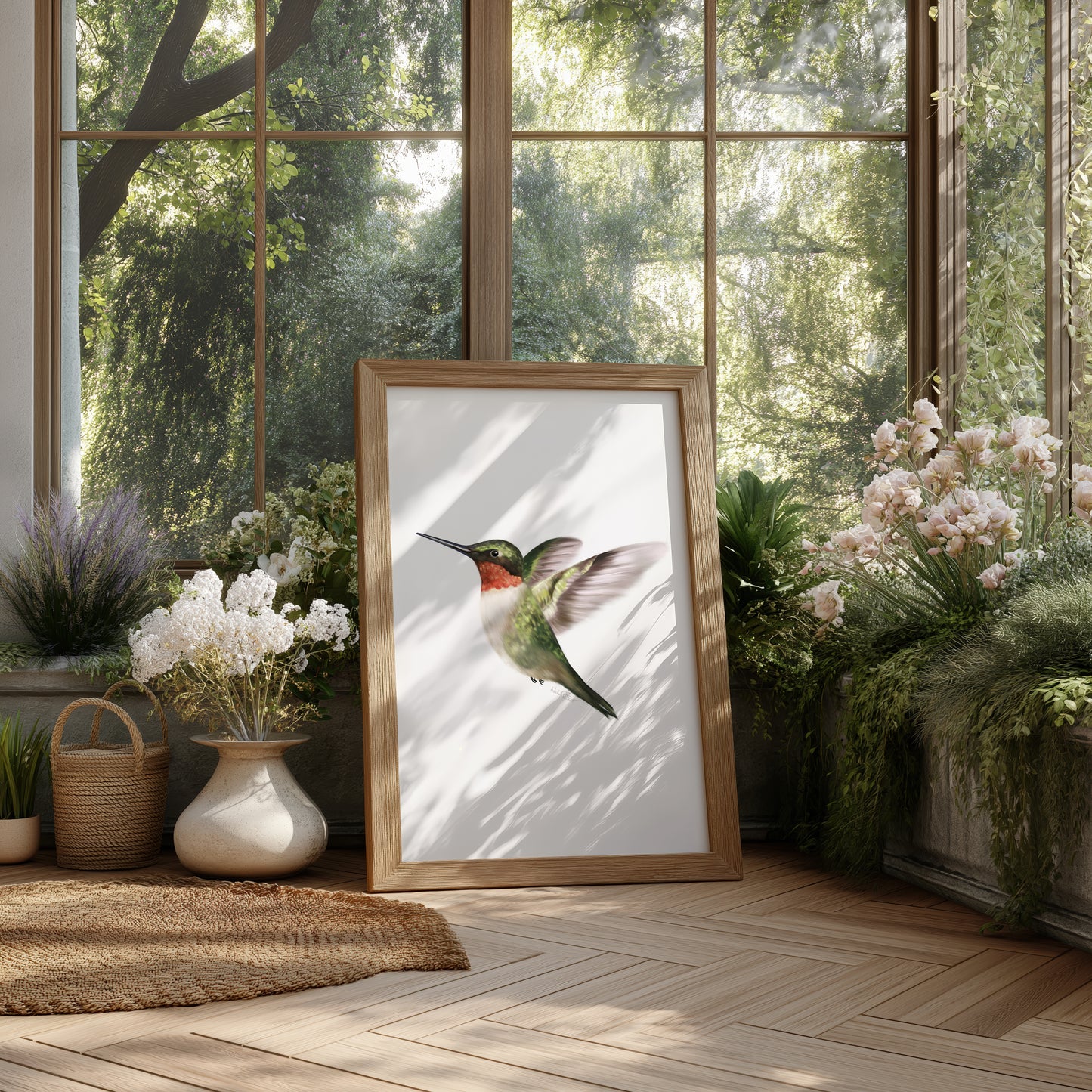 Green and Red Hummingbird Art Print