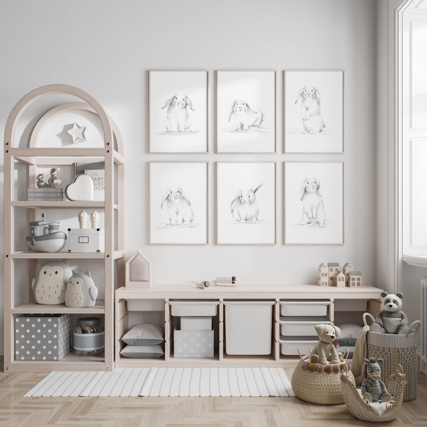 Bunnies Sketch Art Prints - Set of 6