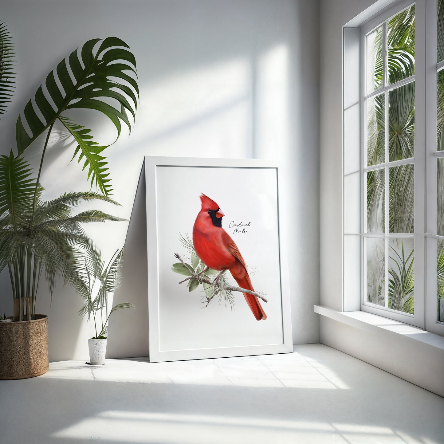 Red Cardinal Bird & Foliage Art Print