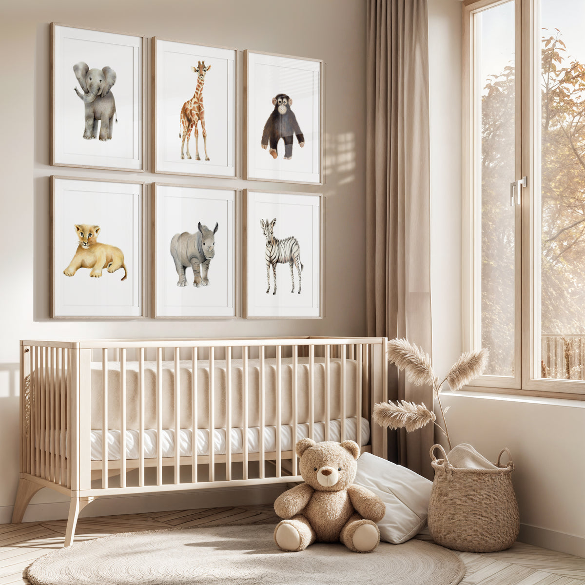 Safari Nursery Art Set of 6 Unframed Prints