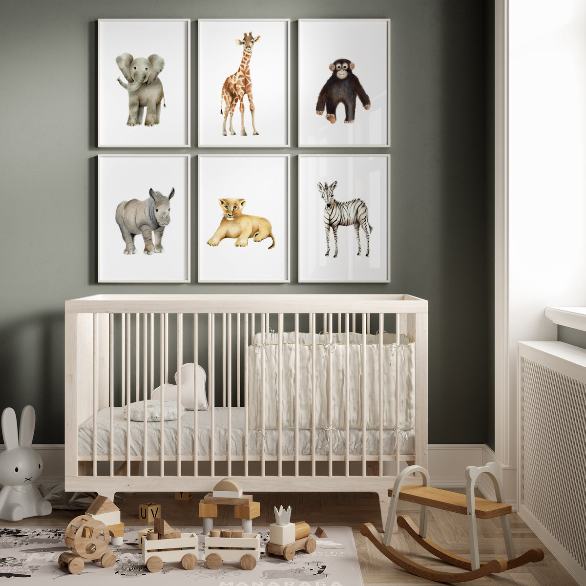 Safari Nursery Art Set of 6 Unframed Prints