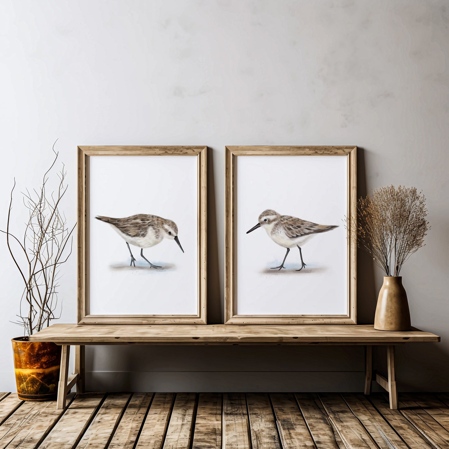 Sandpiper Bird Art Prints - Set of 2