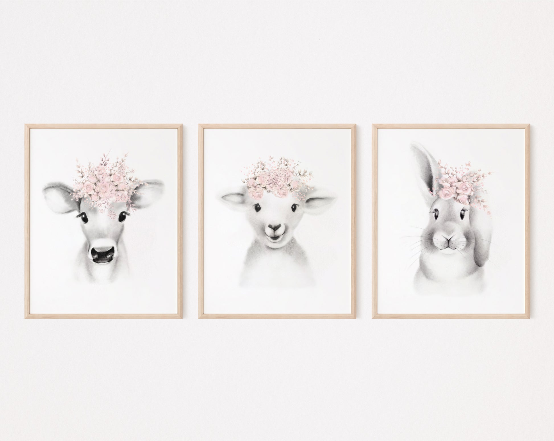 Baby Animal Flower Crown Prints - Set of 3 - Studio Q - Art by Nicky Quartermaine Scott