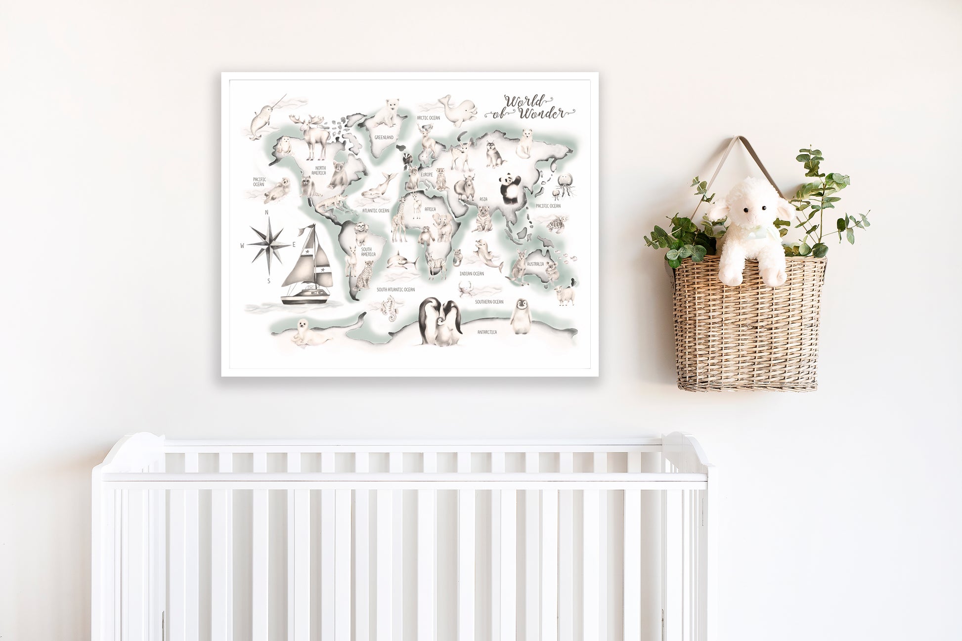 Green Animal World Map Print - Studio Q - Art by Nicky Quartermaine Scott