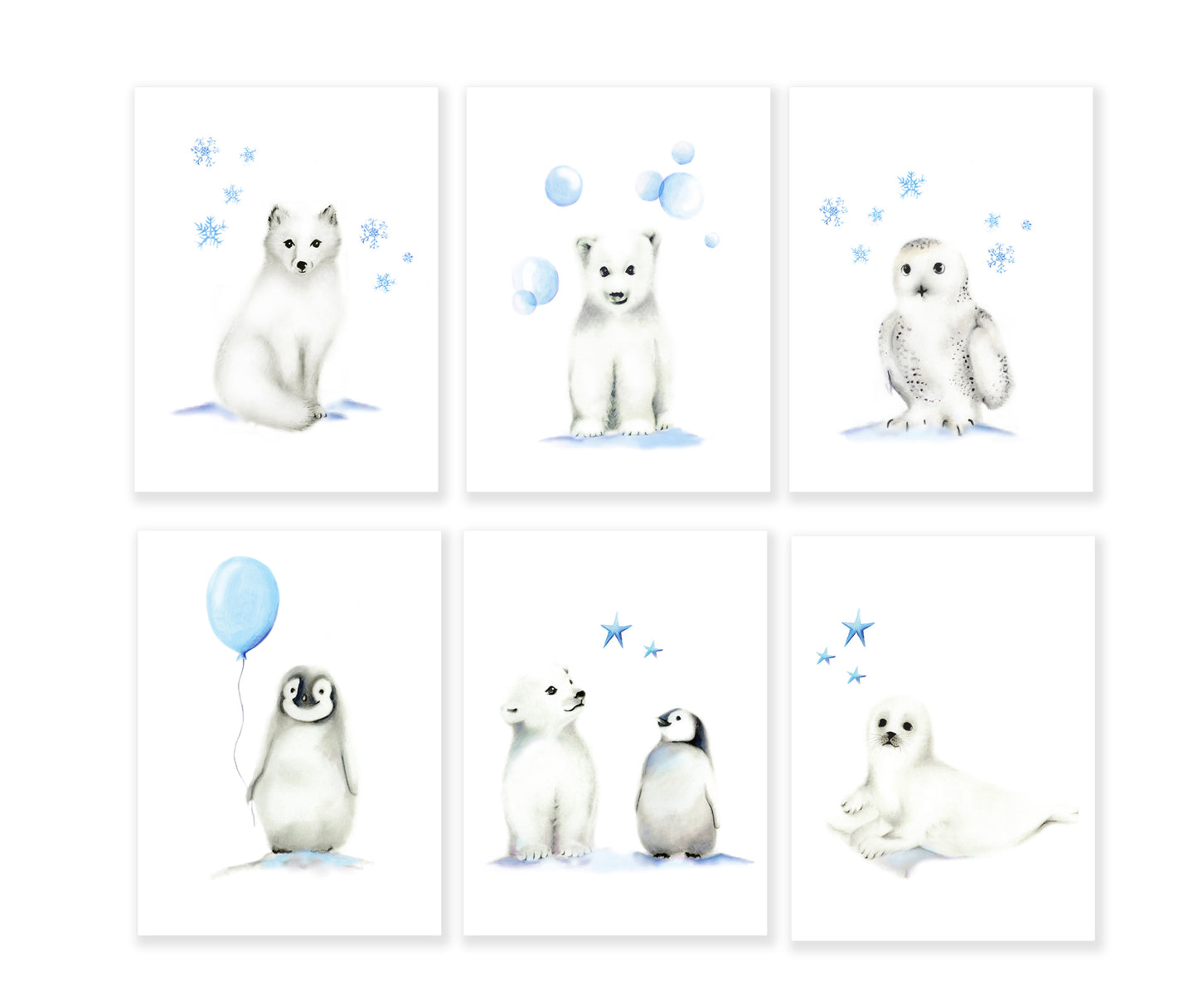 Arctic Animal Art Prints - Set of 6 - Studio Q - Art by Nicky Quartermaine Scott