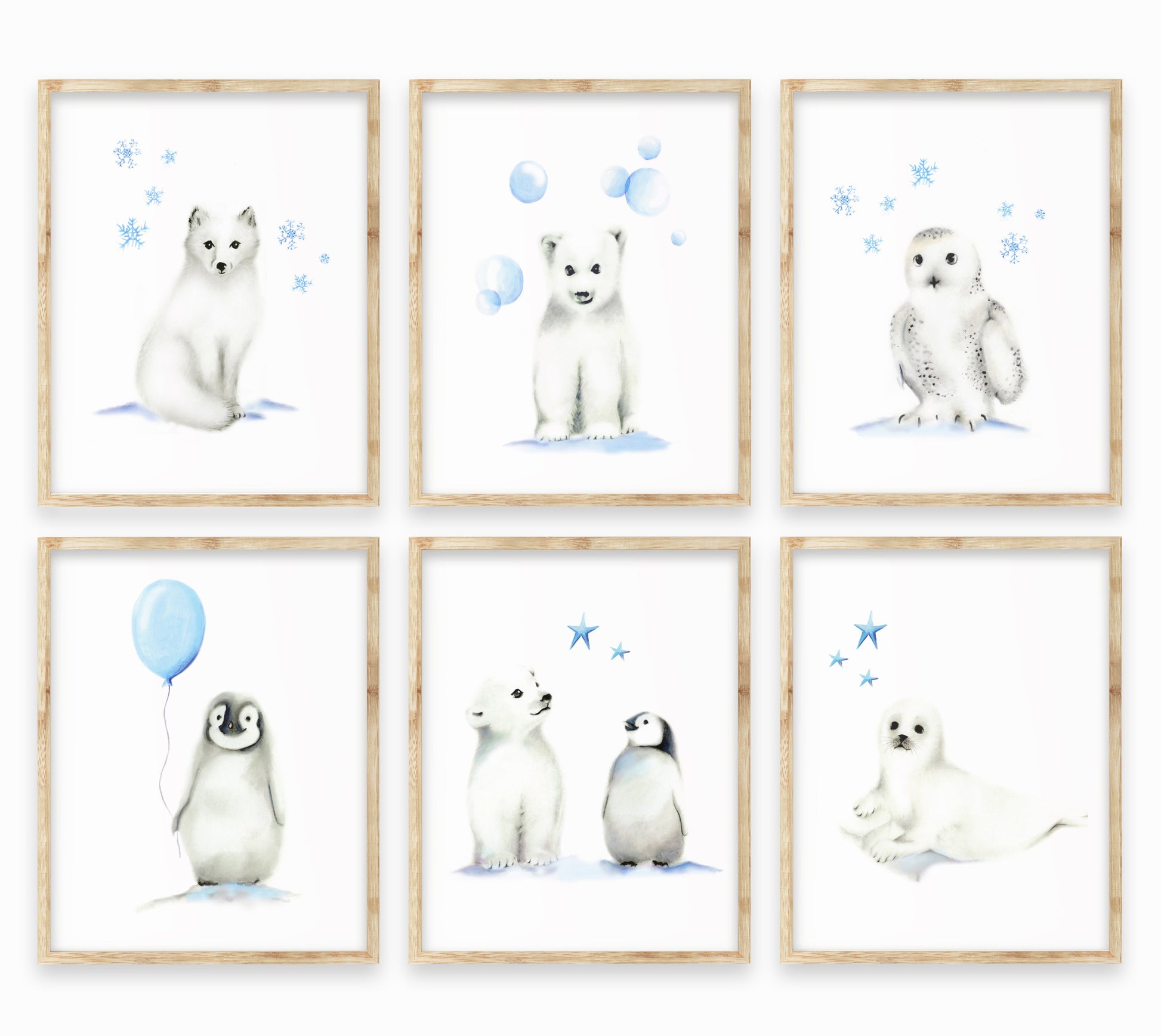 Arctic Animal Art Prints - Set of 6 - Studio Q - Art by Nicky Quartermaine Scott