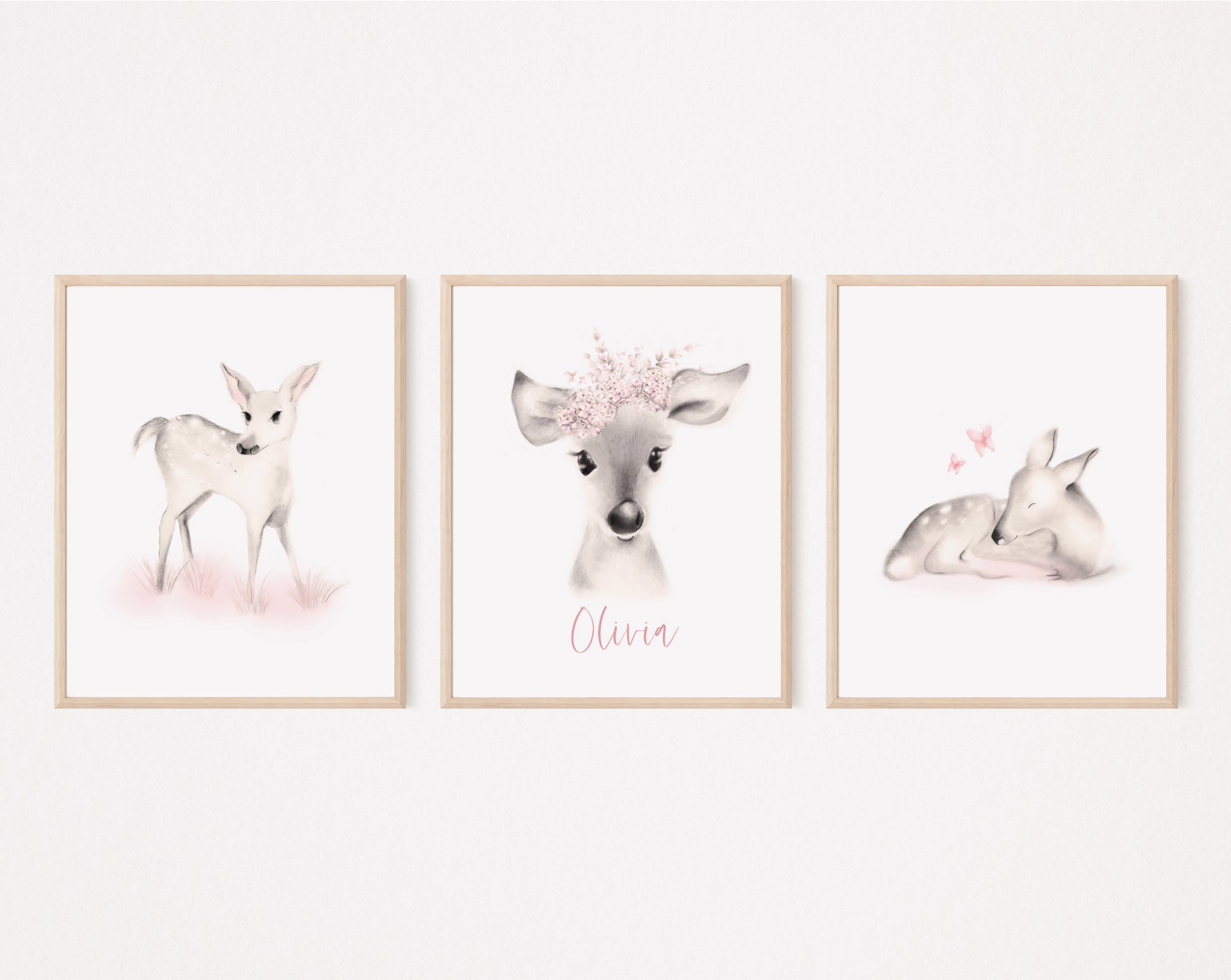 Deer Nursery Prints Sweet Blush - Set of 3 - Studio Q - Art by Nicky Quartermaine Scott 