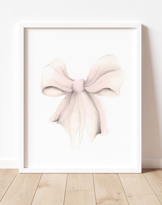 Pink Bow Pencil sketch print - Studio Q - Art by Nicky Quartermaine Scott