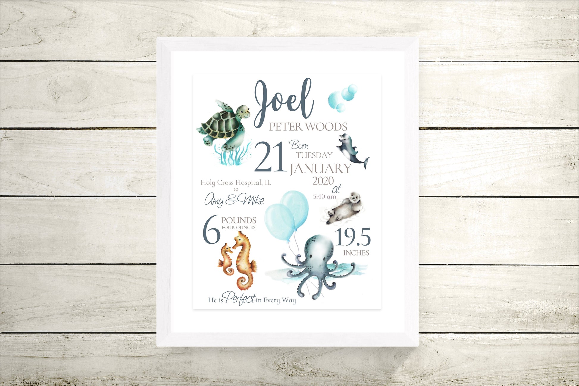 Ocean Birth Announcement Print - Studio Q - Art by Nicky Quartermaine Scott