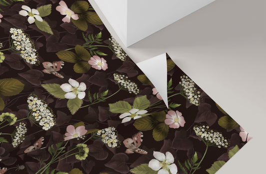 Bramble Floral Plum Wrapping Paper- Studio Q - Art by Nicky Quartermaine Scott