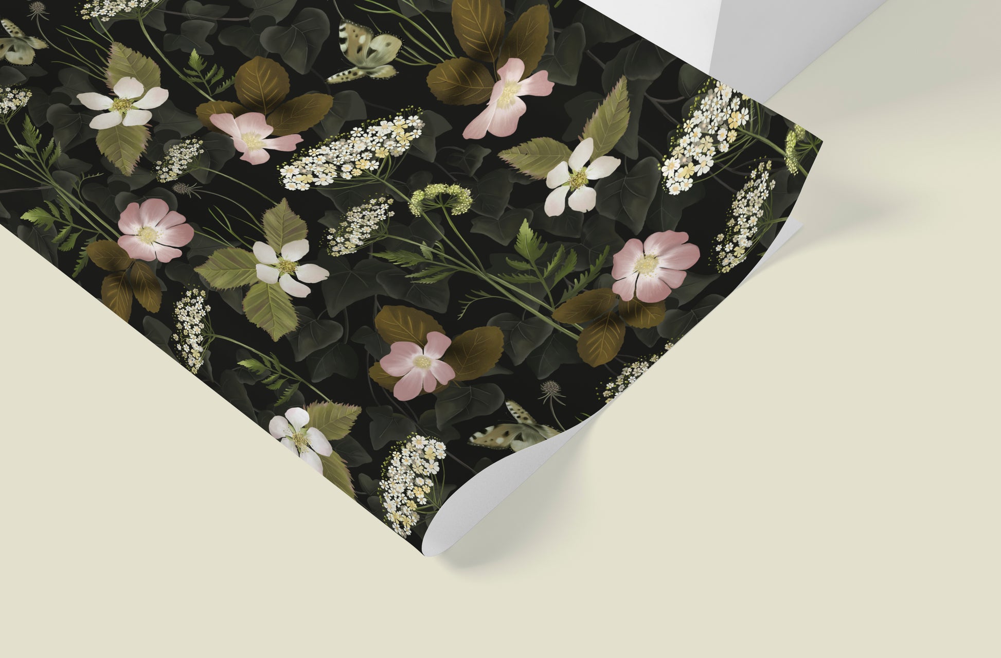 Bramble Floral Evergreen Wrapping Paper - Studio Q - Art by Nicky Quartermaine Scott