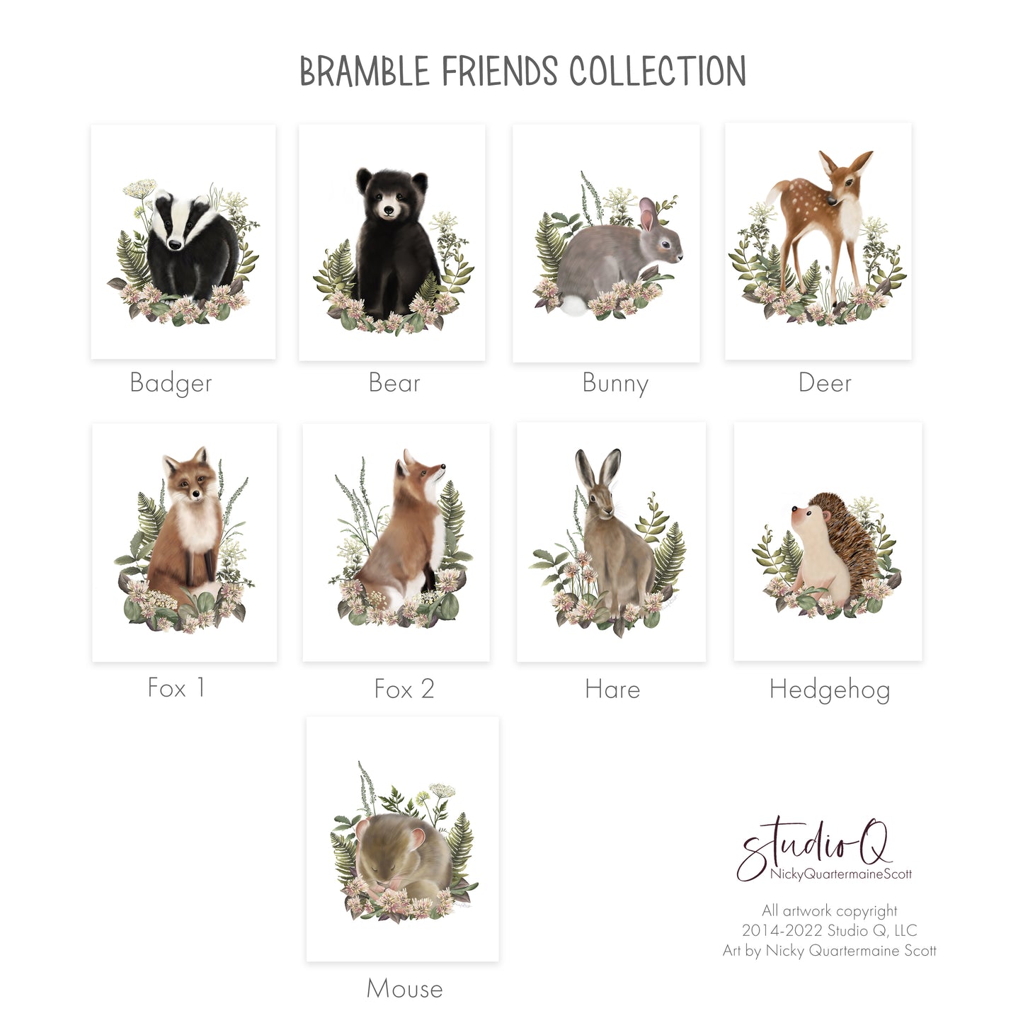 Bramble Friends Nursery Art Prints - Set of 3 - Studio Q - Art by Nicky Quartermaine Scott