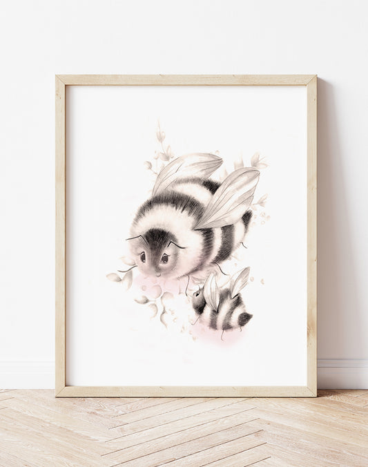 Bumble Bee Nursery Art Print in Sweet Blush- Studio Q - Art by Nicky Quartermaine Scott
