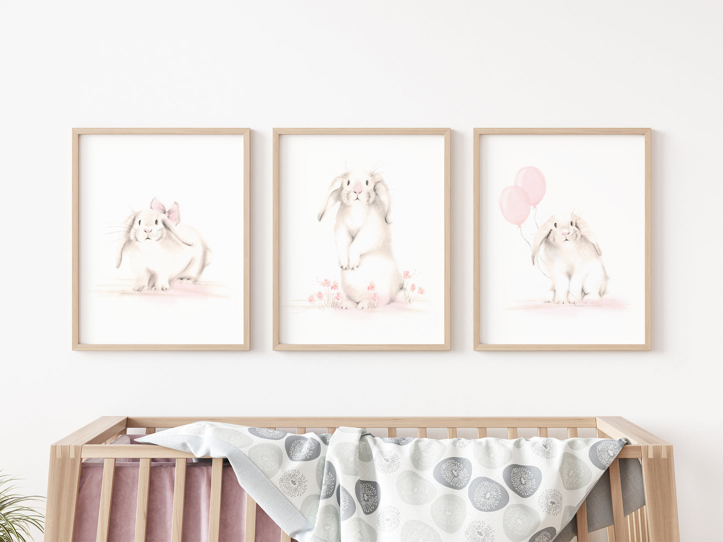Bunny Nursery Art Prints - Sweet Blush - Set of 3