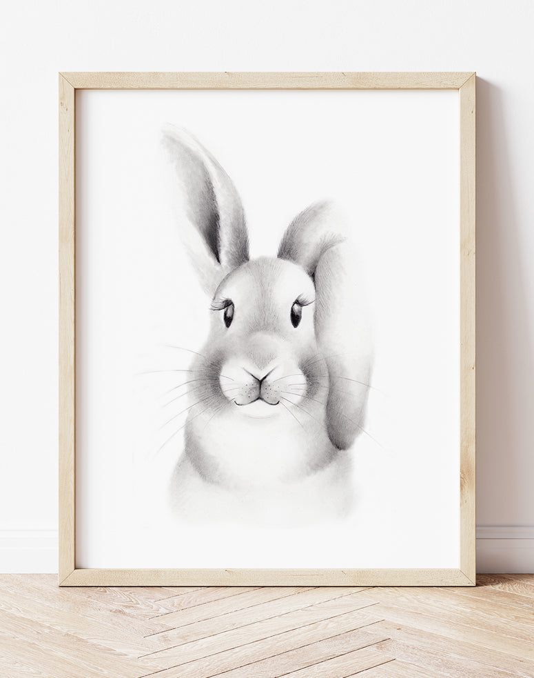 Grey Baby Bunny Nursery Art Print- Studio Q - Art by Nicky Quartermaine Scott