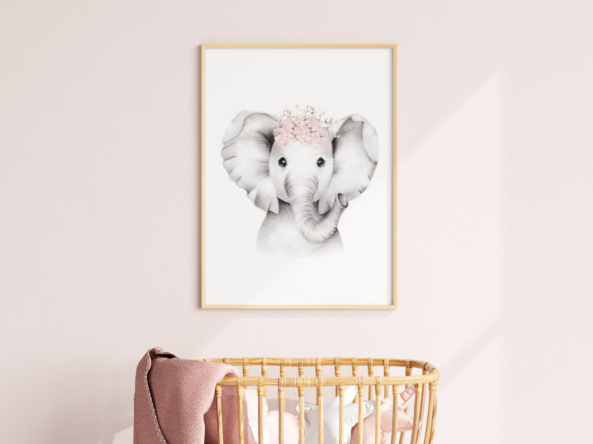 Elephant with Blush Flower Crown Print - Studio Q - Art by Nicky Quartermaine Scott