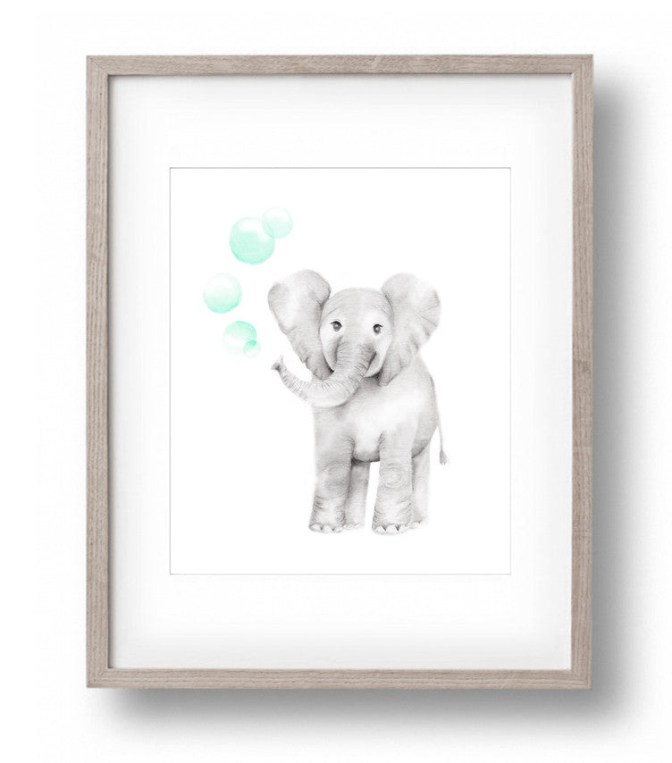 Baby Elephant with Bubbles Print - Studio Q - Art by Nicky Quartermaine Scott