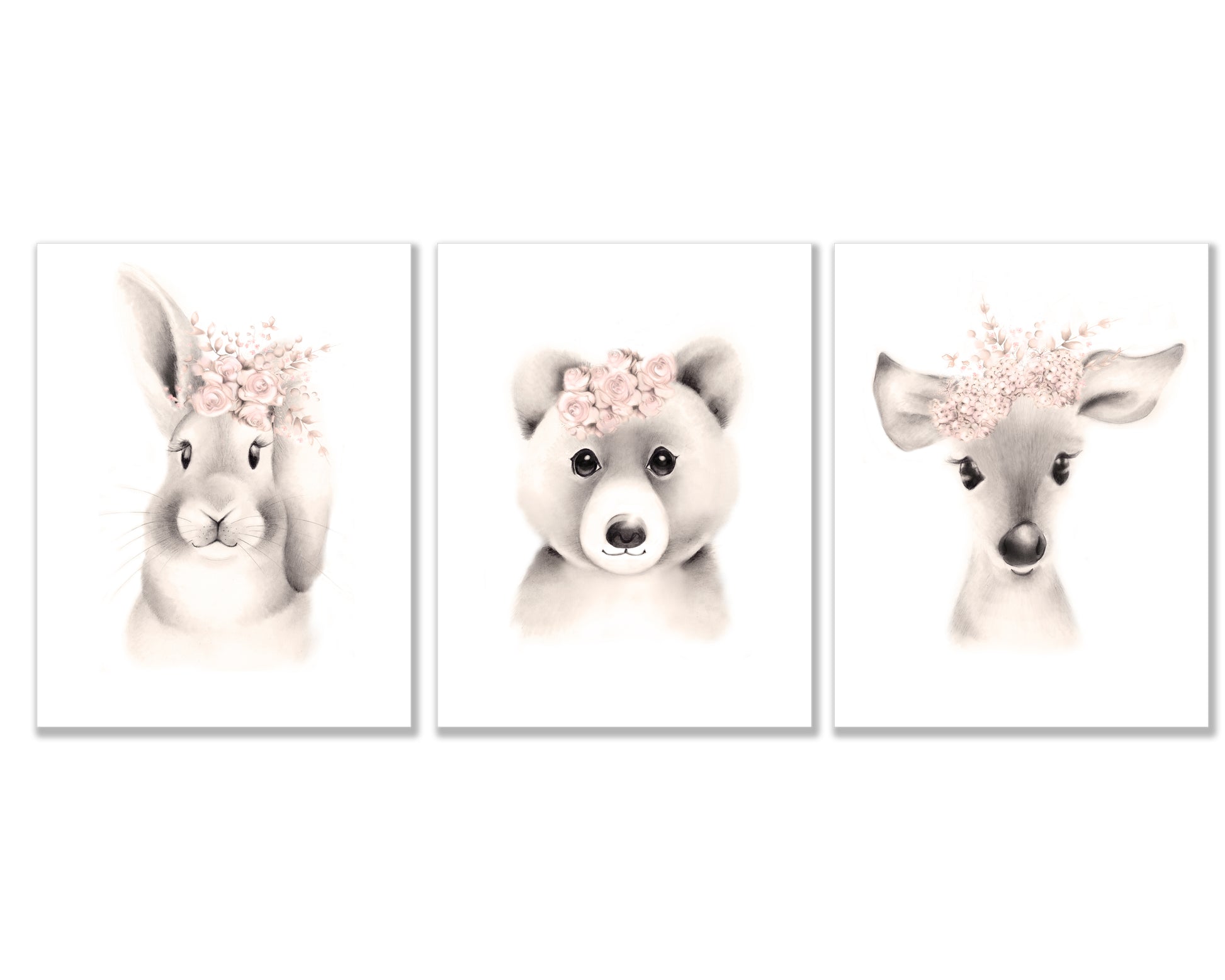 Baby Animal Nursery Art Prints - Set of 3 - Sweet Blush- Studio Q - Art by Nicky Quartermaine Scott