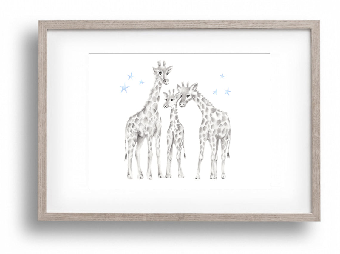 Giraffe Family Stars Nursery Print - Studio Q - Art by Nicky Quartermaine Scott