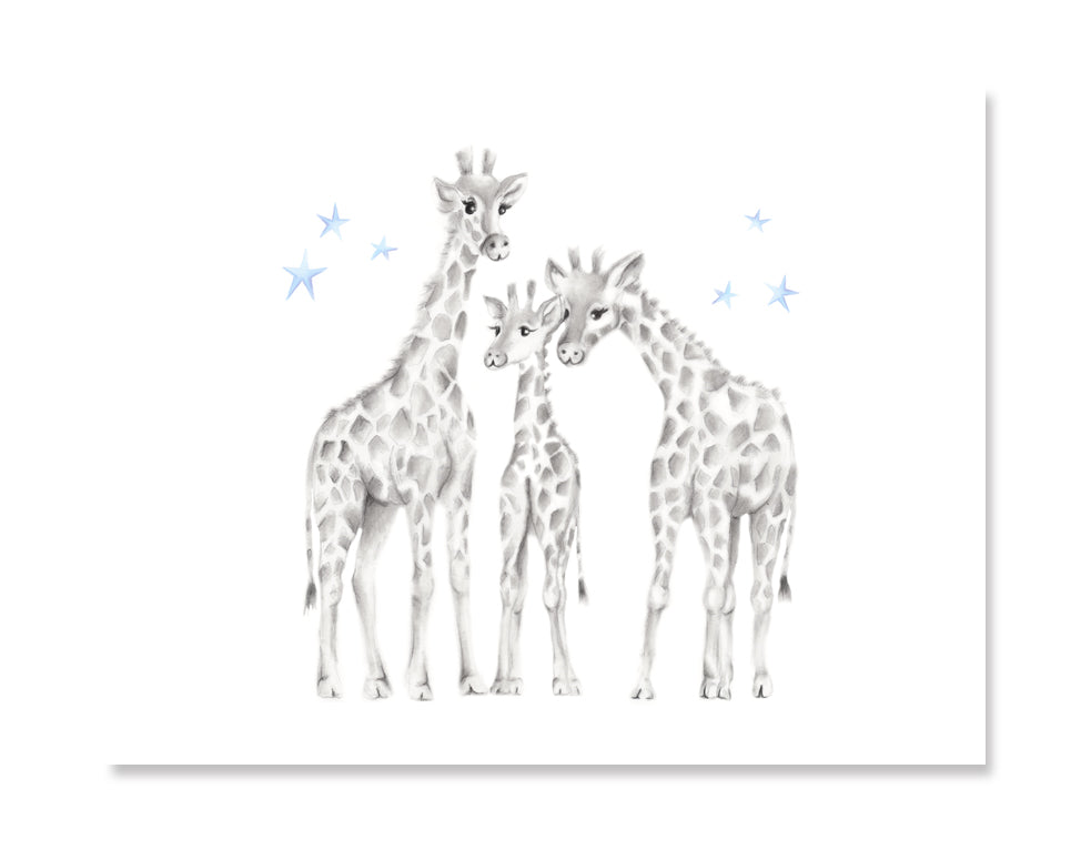 Giraffe Family Stars Nursery Print - Studio Q - Art by Nicky Quartermaine Scott
