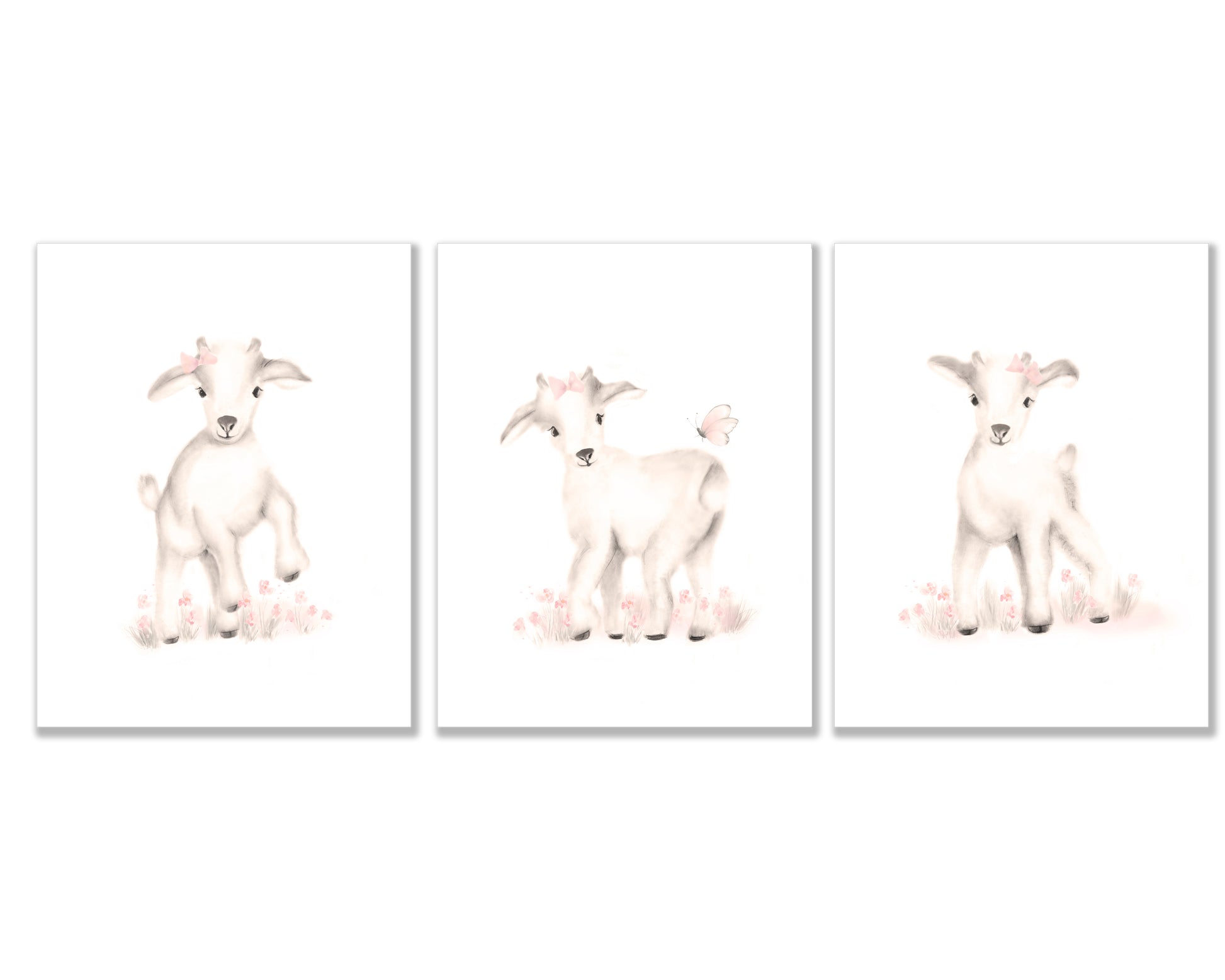 Set of three goat drawings in shades of sepia and sweet blush - Studio Q - Art by Nicky Quartermaine Scott