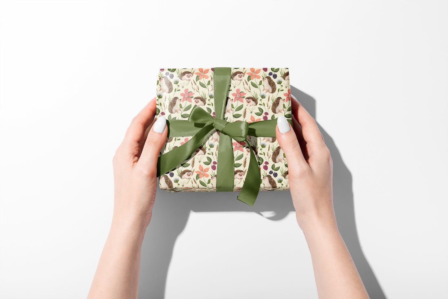 Hedgehog Floral Wrapping Paper in BUTTERCUP