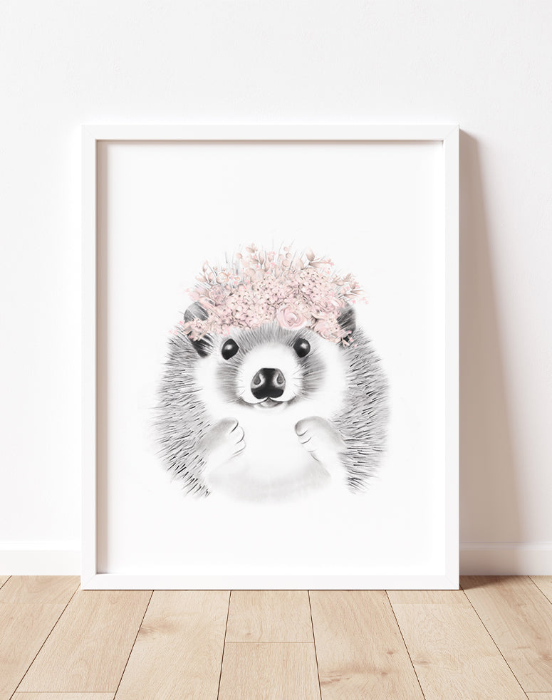 Hedgehog with Blush Flower Crown Print - Studio Q - Art by Nicky Quartermaine Scott