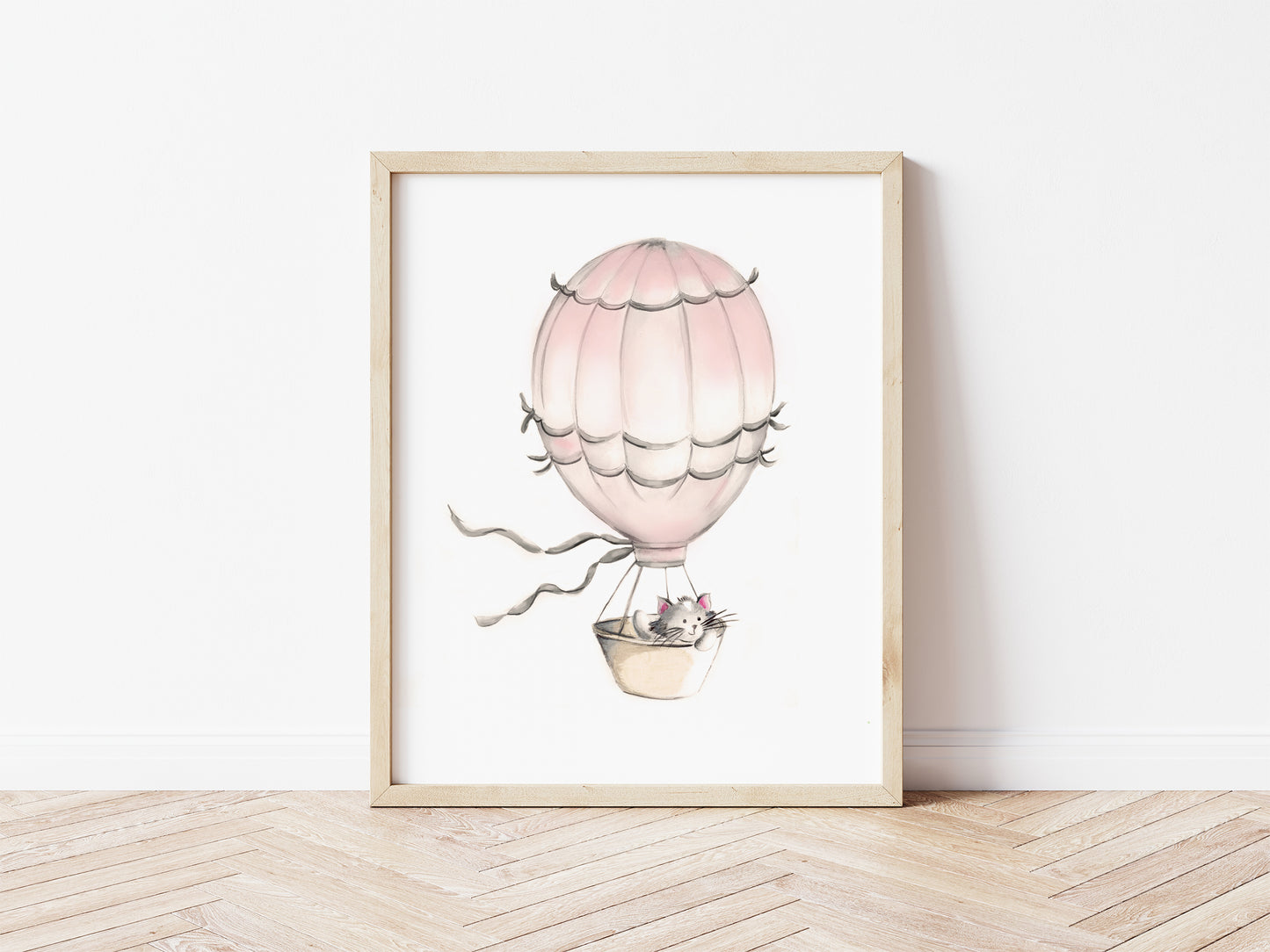 Hot Air Balloon Kitten Nursery Art Print - Studio Q - Art by Nicky Quartermaine Scott