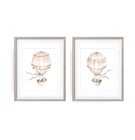 Hot Air Balloon Nursery Prints - Sweet Blush - Set of 2 - Studio Q - Art by Nicky Quartermaine Scott