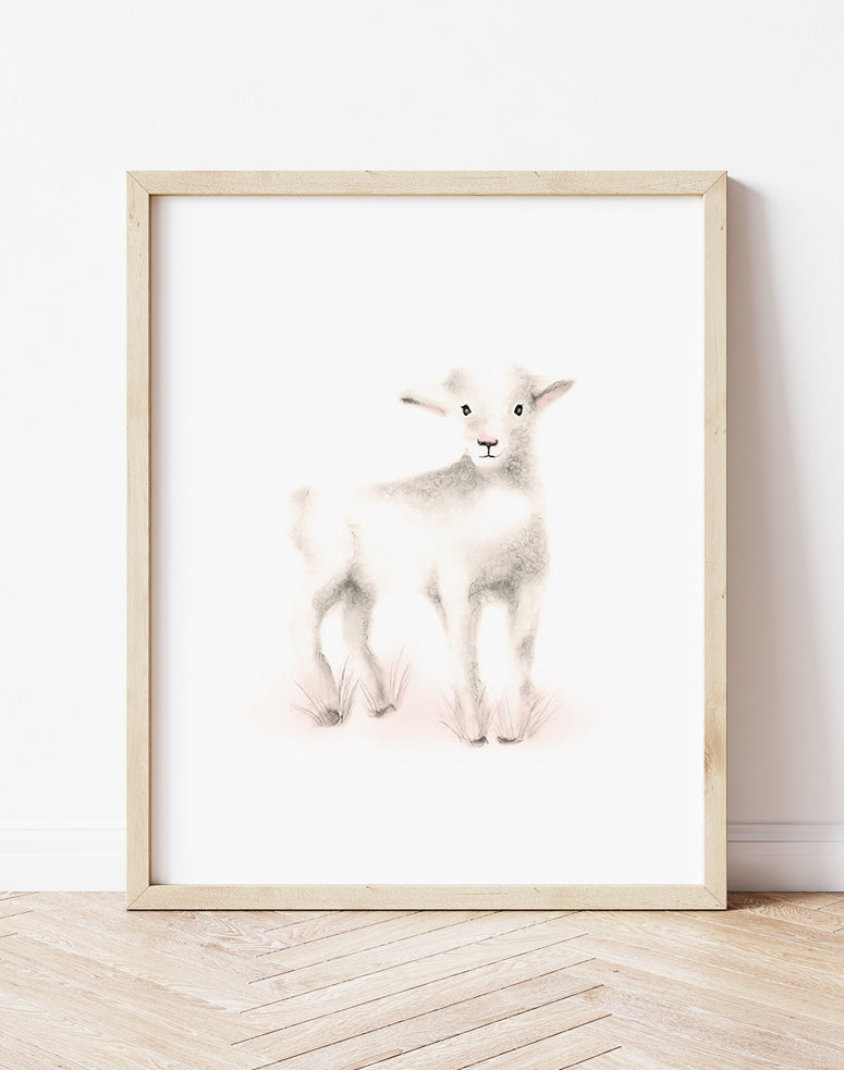 Lamb Nursery Art Print in Sweet Blush- Studio Q - Art by Nicky Quartermaine Scott