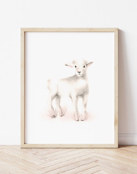 Lamb Nursery Art Print in Sweet Blush- Studio Q - Art by Nicky Quartermaine Scott
