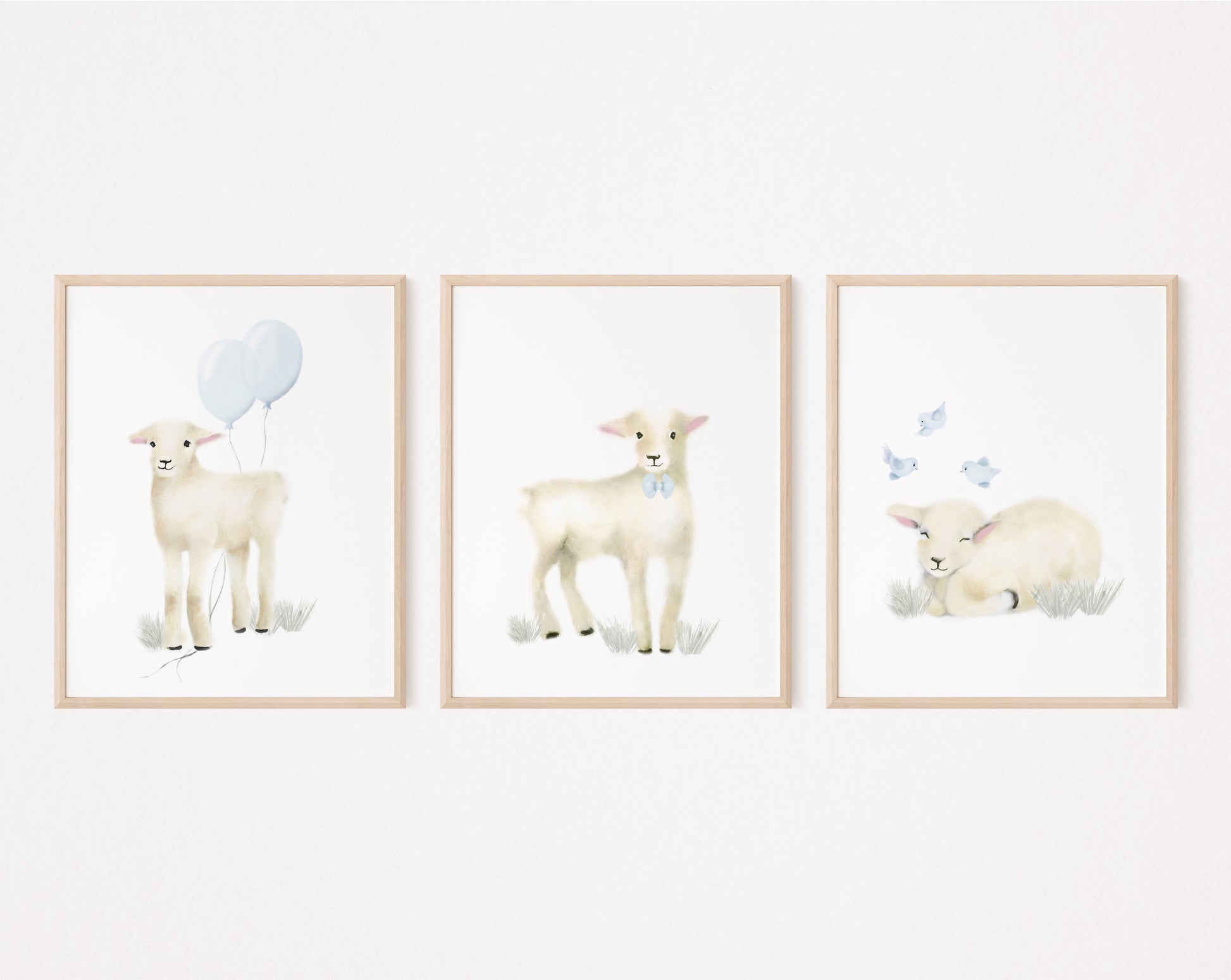 Baby Lamb Nursery Art Prints - Set of 3 - Studio Q - Art by Nicky Quartermaine Scott