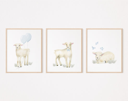 Baby Lamb Nursery Art Prints - Set of 3 - Studio Q - Art by Nicky Quartermaine Scott