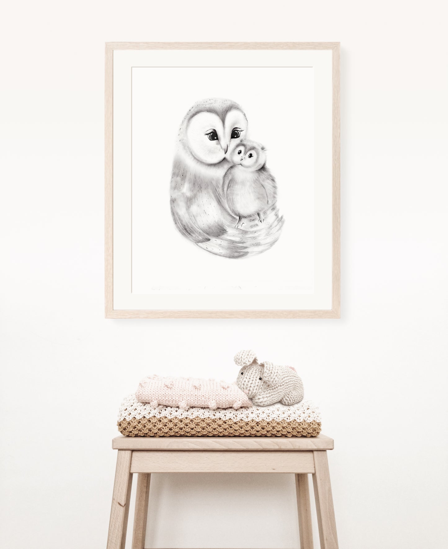 Mama and Baby Owl Sketched Nursery Art Print- Studio Q - Art by Nicky Quartermaine Scott